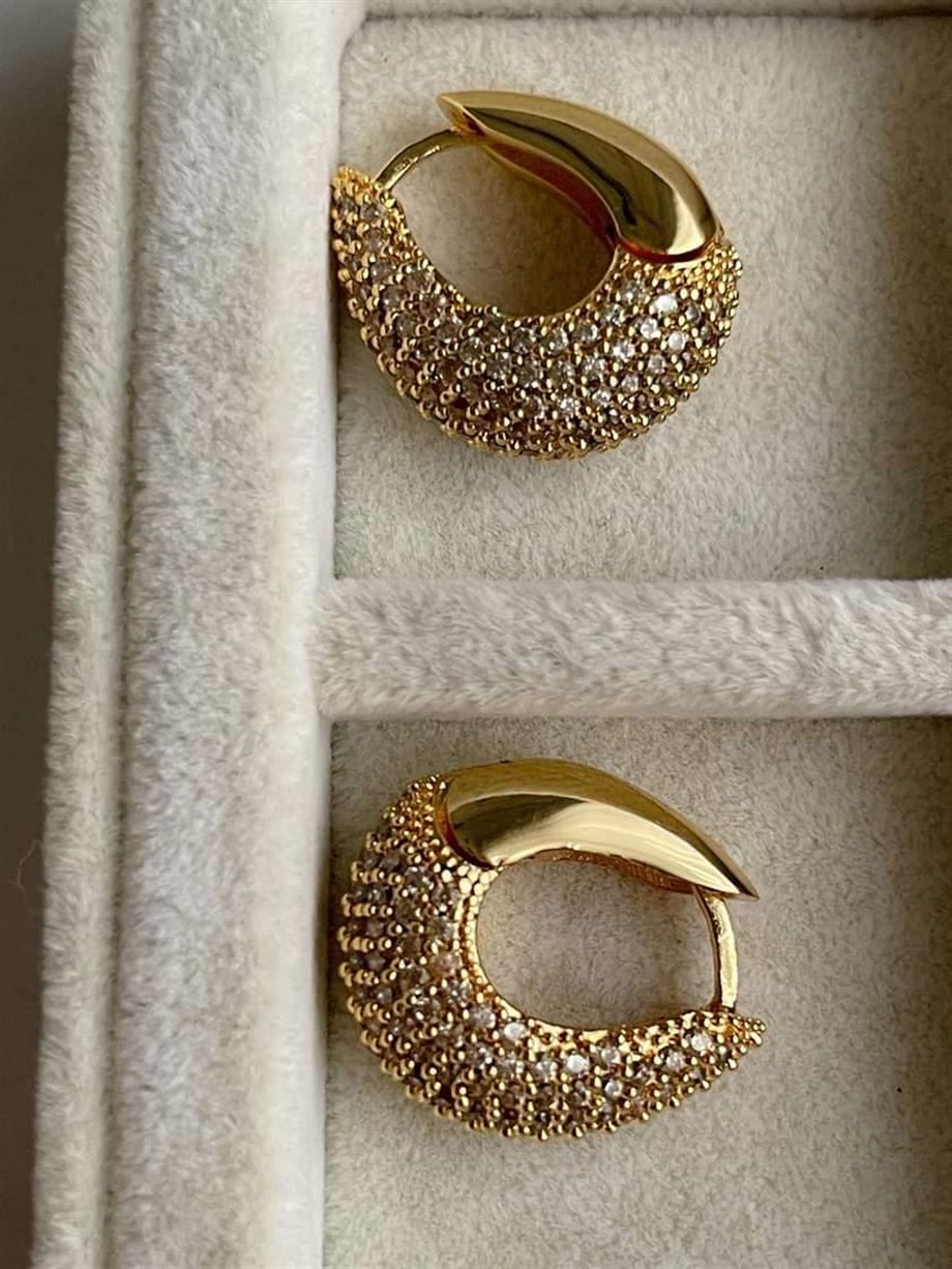 Özel Seri Vip Gold Renk Zirkon Taşlı Küpe (2 Cm)