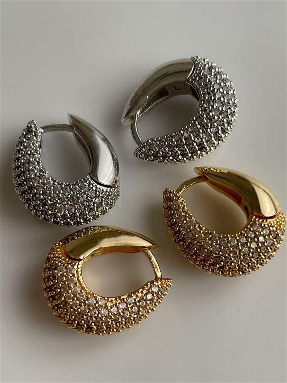 Özel Seri Vip Gold Renk Zirkon Taşlı Küpe (2 Cm)