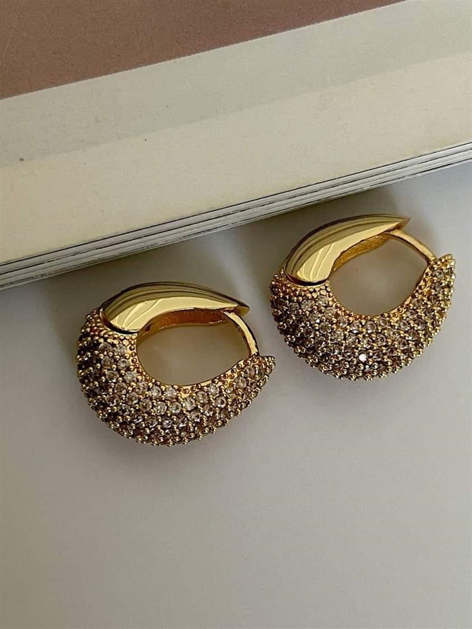 Özel Seri Vip Gold Renk Zirkon Taşlı Küpe (2 Cm)