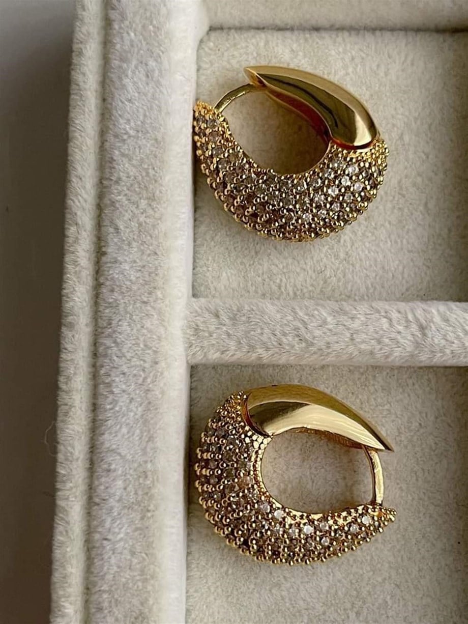 Özel Seri Vip Gold Renk Zirkon Taşlı Küpe (2 Cm)