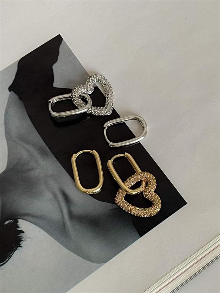 Özel Seri Vip Gümüş Renk Kalpli Küpe (3.20 Cm)