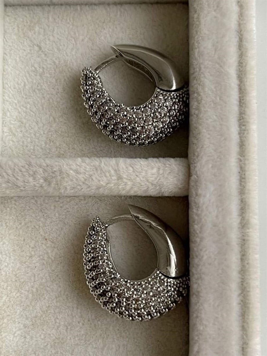 Özel Seri Vip Güümş Renk Zirkon Taşlı Küpe (2 Cm)