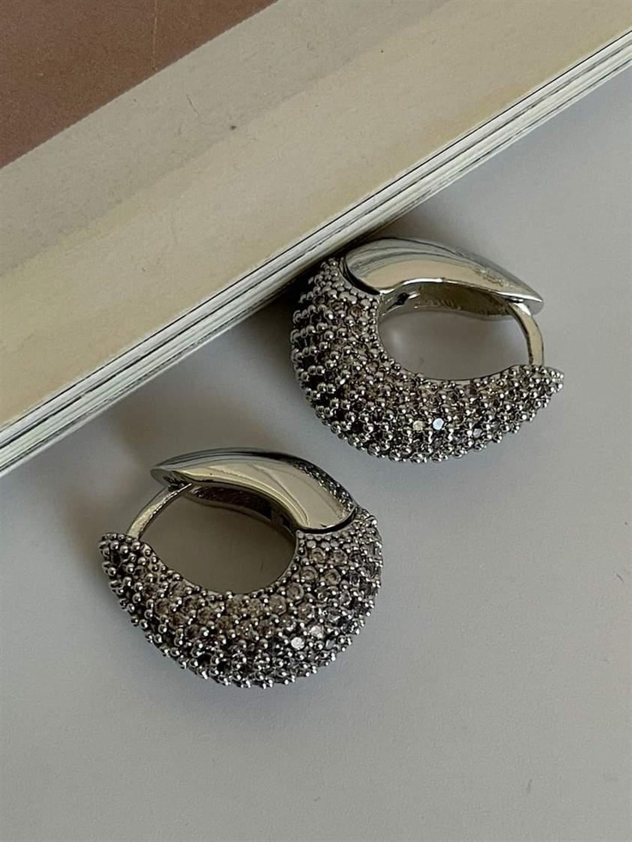 Özel Seri Vip Güümş Renk Zirkon Taşlı Küpe (2 Cm)