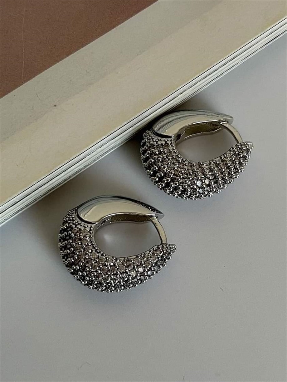 Özel Seri Vip Güümş Renk Zirkon Taşlı Küpe (2 Cm)