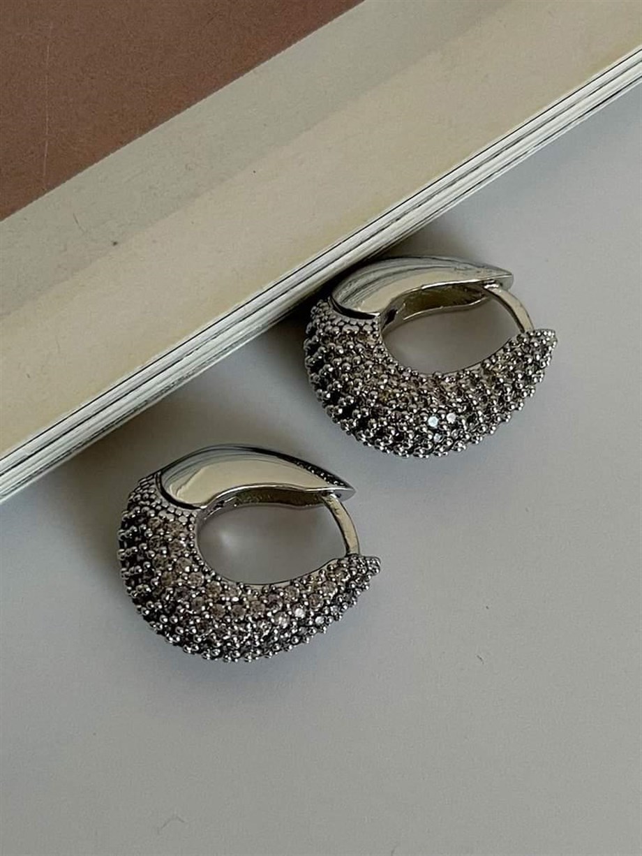 Özel Seri Vip Güümş Renk Zirkon Taşlı Küpe (2 Cm)
