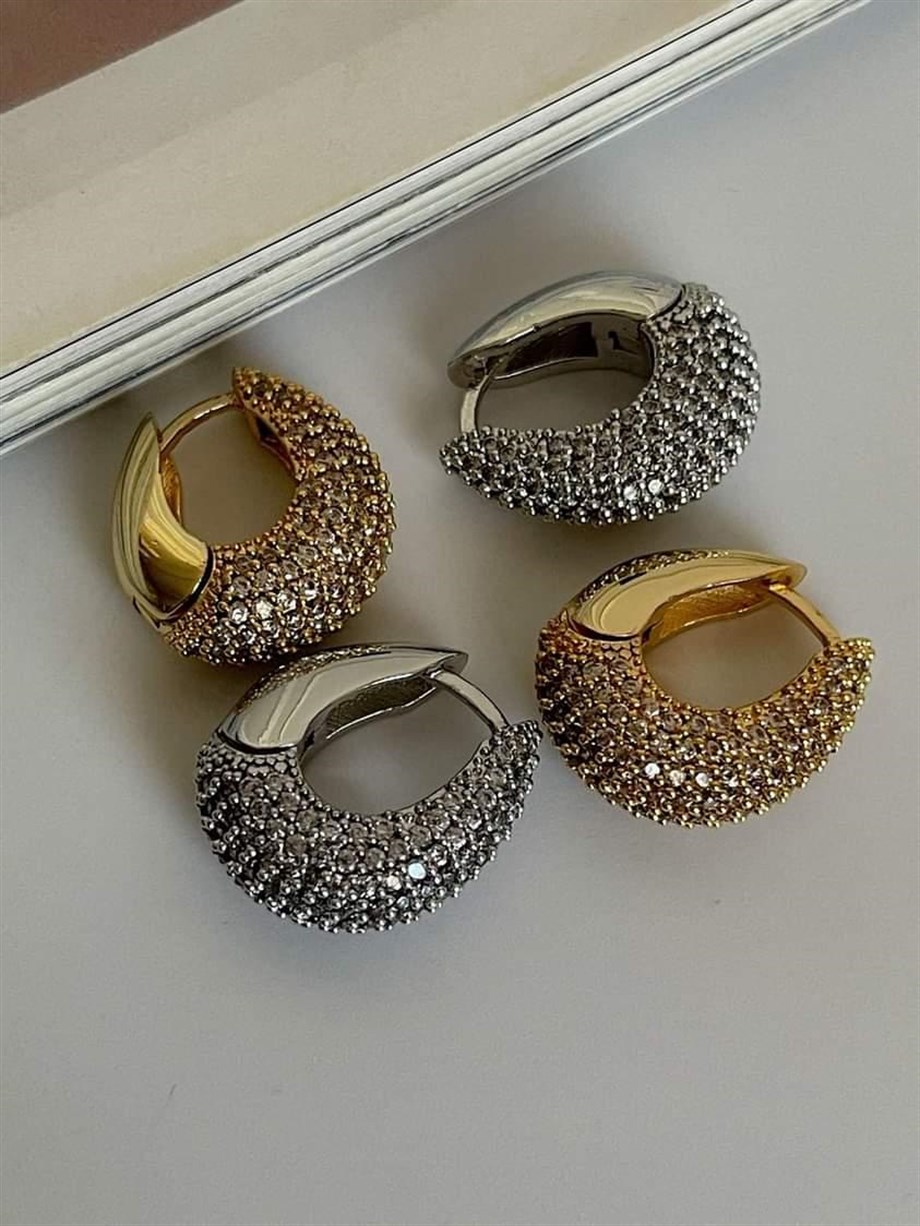 Özel Seri Vip Güümş Renk Zirkon Taşlı Küpe (2 Cm)