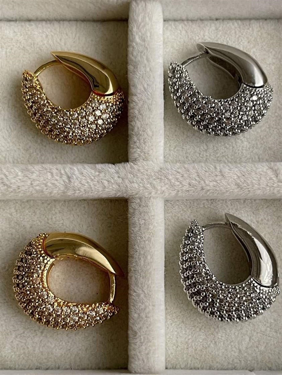 Özel Seri Vip Güümş Renk Zirkon Taşlı Küpe (2 Cm)