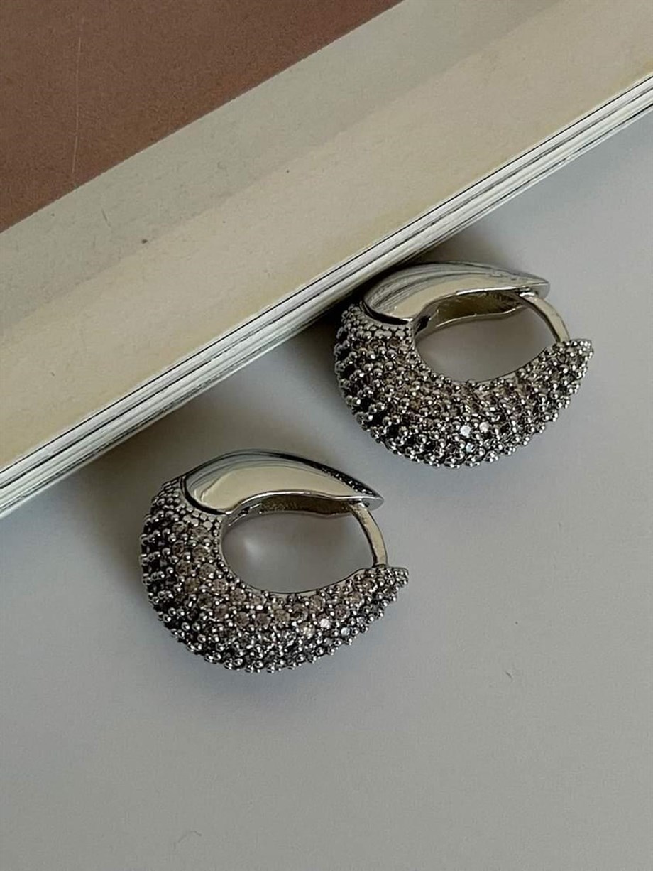 Özel Seri Vip Güümş Renk Zirkon Taşlı Küpe (2 Cm)