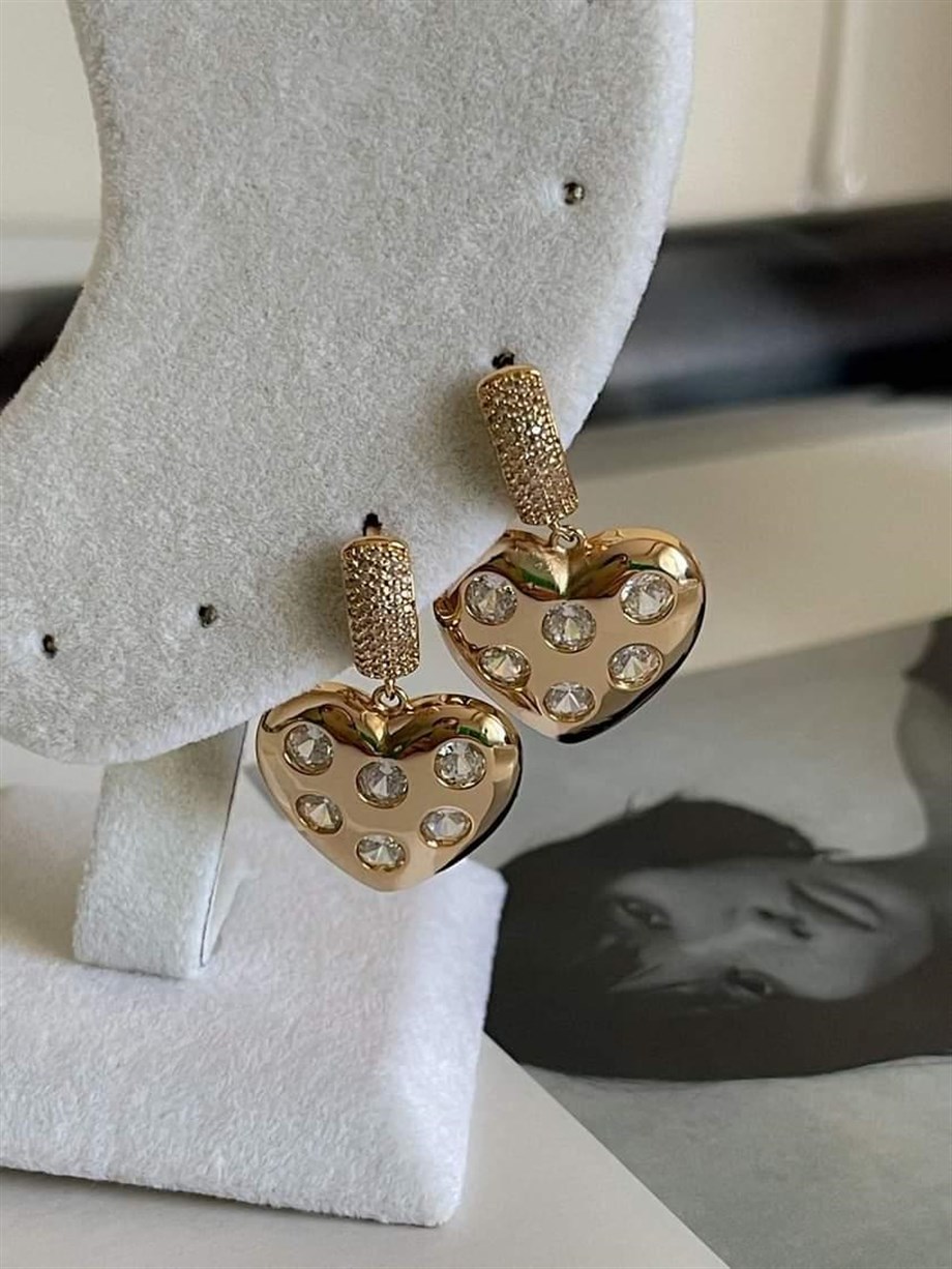Özel Seri Vip Taşlı Kalp Küpe (3 Cm)
