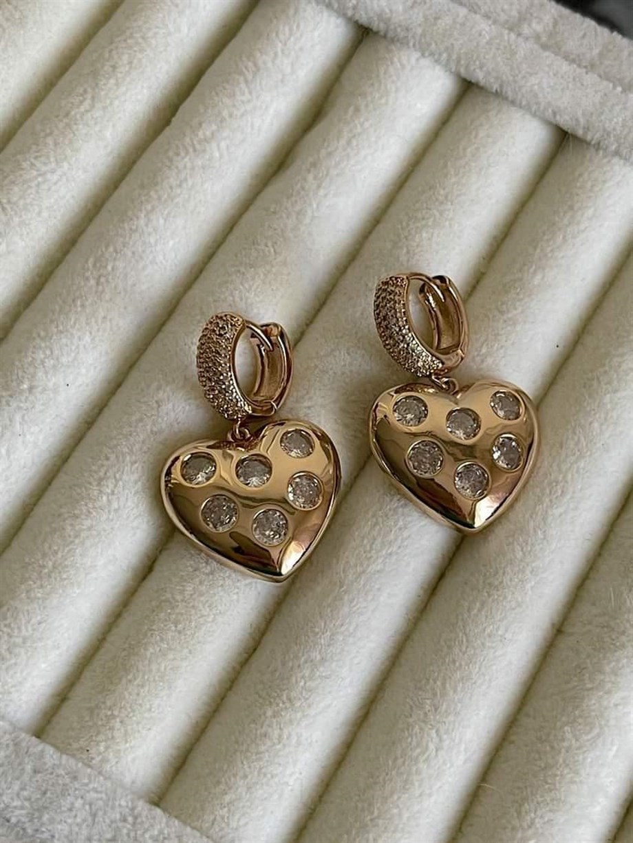 Özel Seri Vip Taşlı Kalp Küpe (3 Cm)