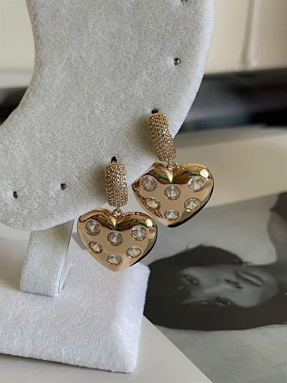 Özel Seri Vip Taşlı Kalp Küpe (3 Cm)