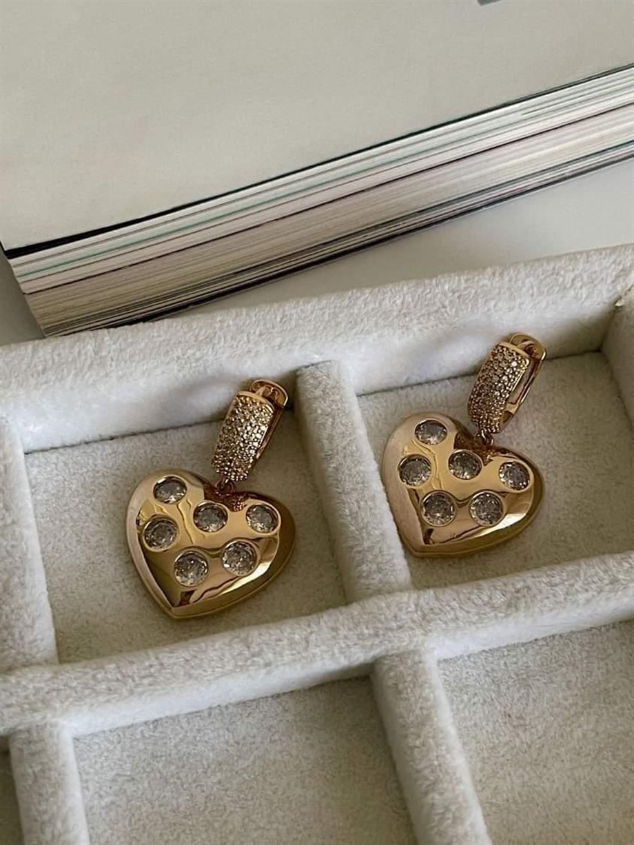 Özel Seri Vip Taşlı Kalp Küpe (3 Cm)