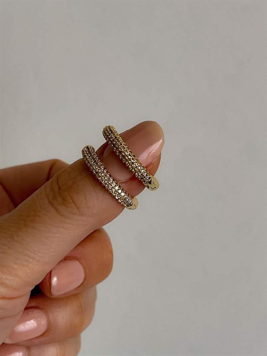 Özel Seri Vip Zirkon Taşlı Arkası Burgu Halka Küpe (2.20 Cm)