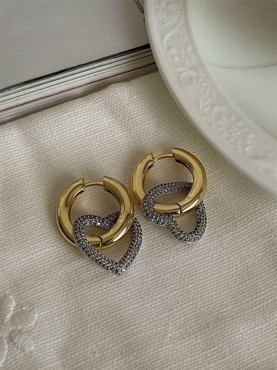 Özel Seri Vip Zirkon Taşlı Kalp Küpe (4 Cm)