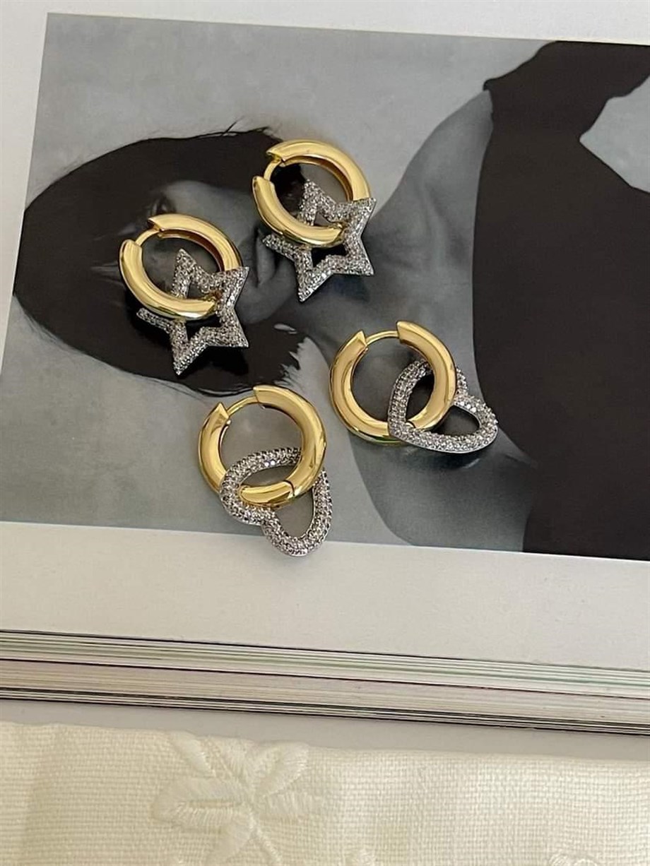 Özel Seri Vip Zirkon Taşlı Yıldız Küpe (4 Cm)