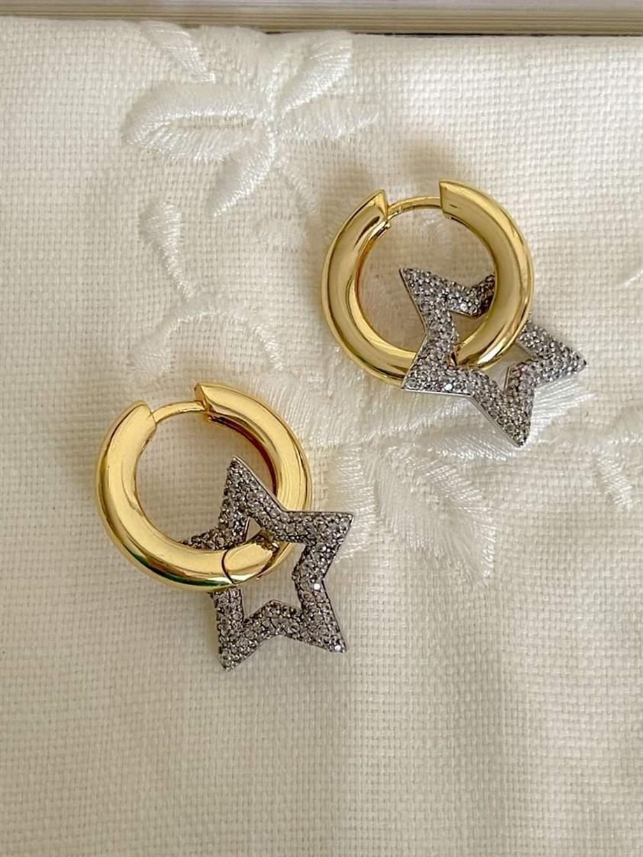 Özel Seri Vip Zirkon Taşlı Yıldız Küpe (4 Cm)