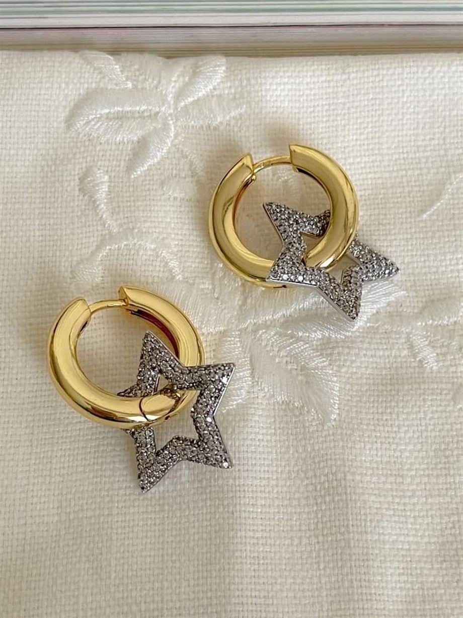 Özel Seri Vip Zirkon Taşlı Yıldız Küpe (4 Cm)