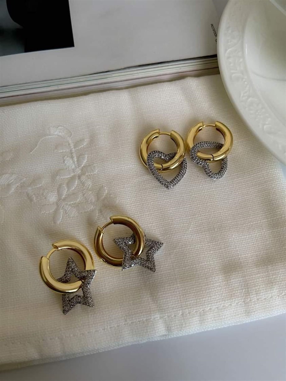 Özel Seri Vip Zirkon Taşlı Yıldız Küpe (4 Cm)