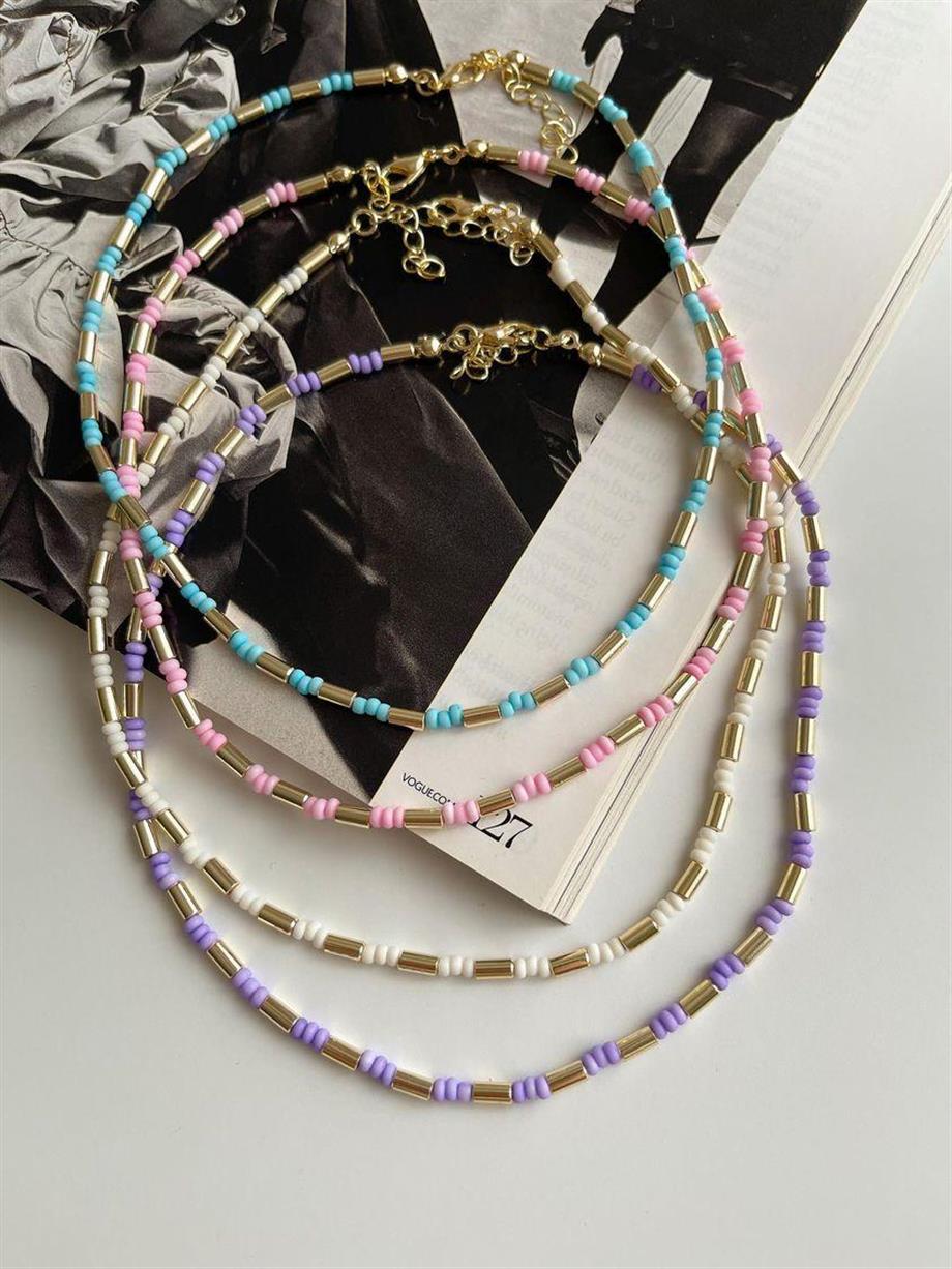 Pembe Gold Uzun Boncuklu Summer Kolye (41 Cm)
