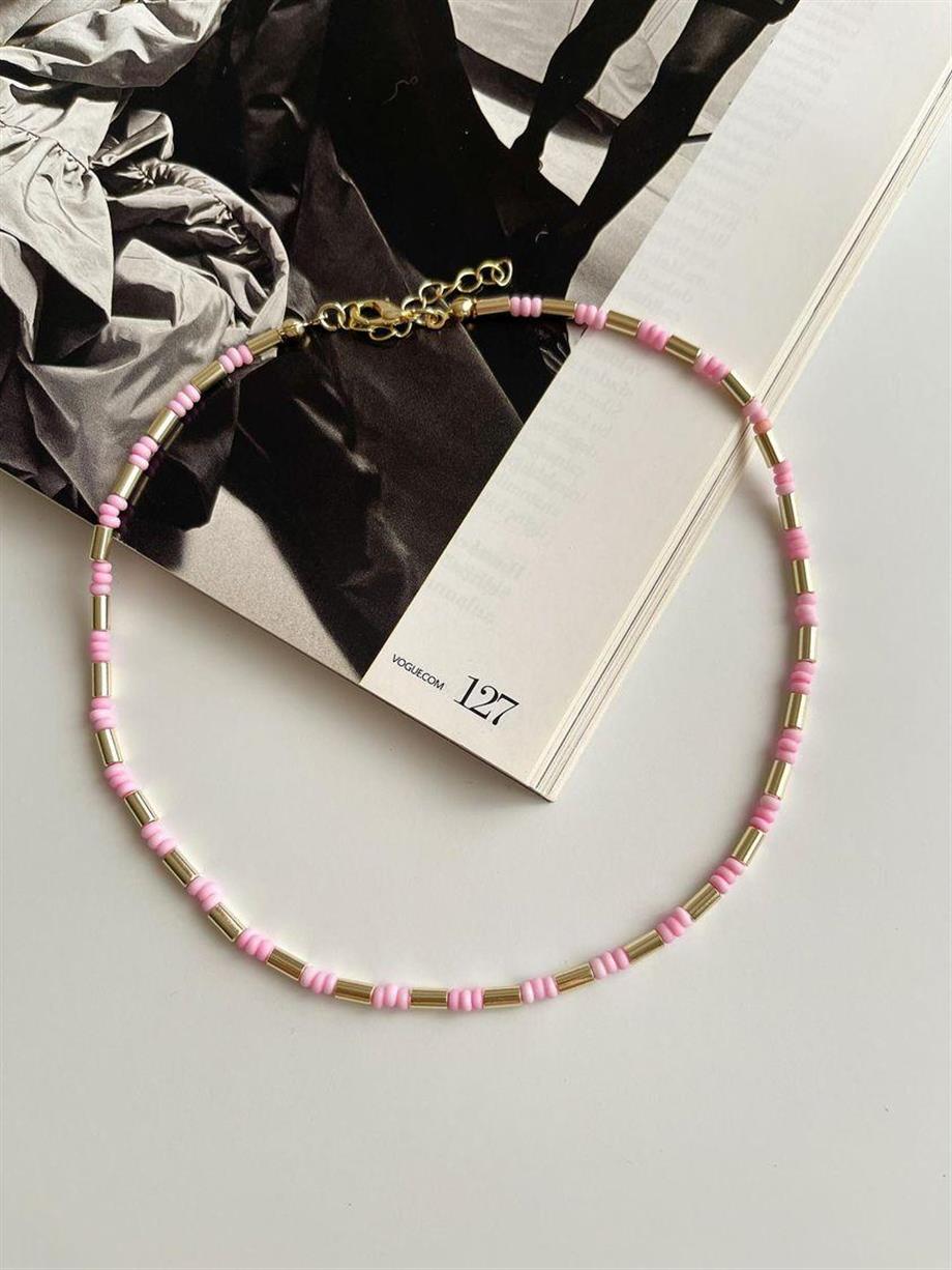 Pembe Gold Uzun Boncuklu Summer Kolye (41 Cm)