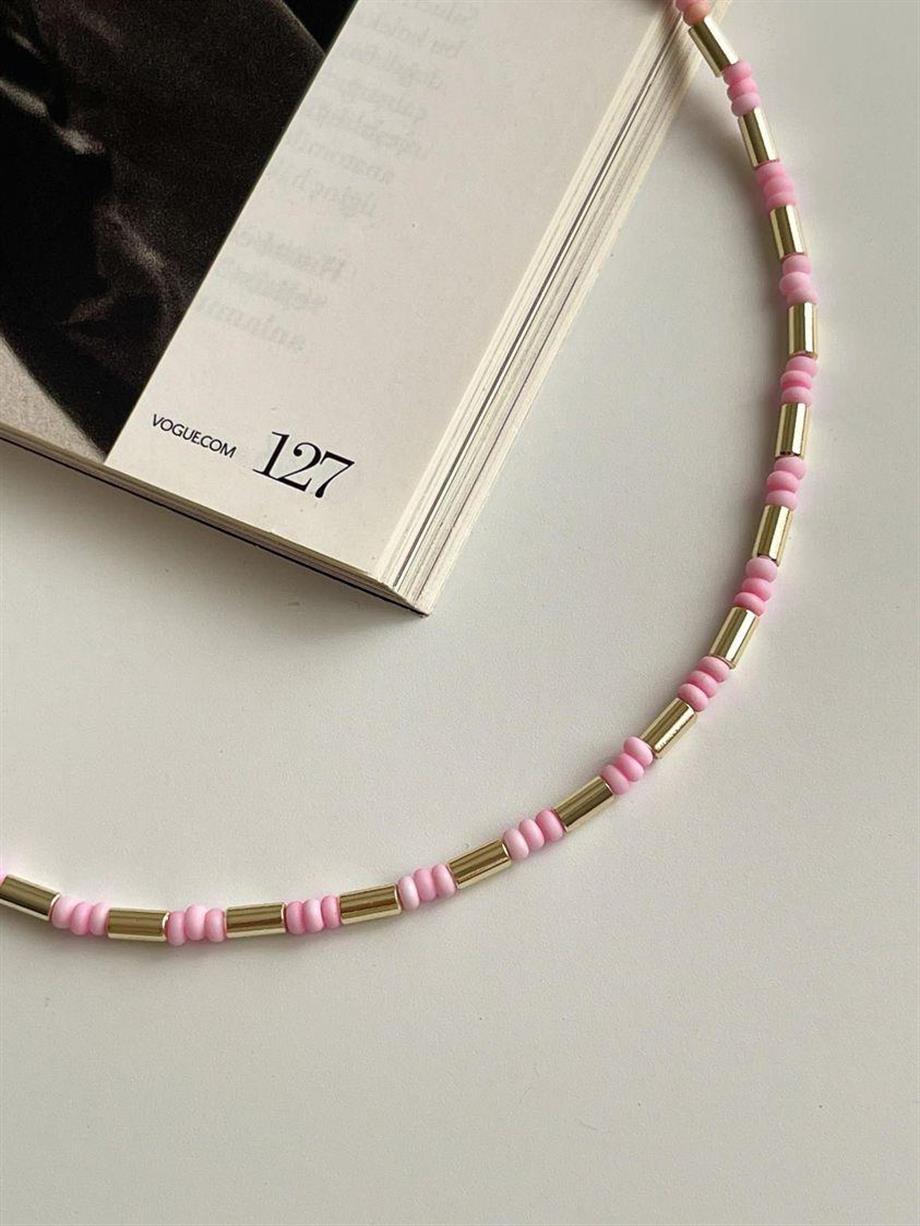 Pembe Gold Uzun Boncuklu Summer Kolye (41 Cm)