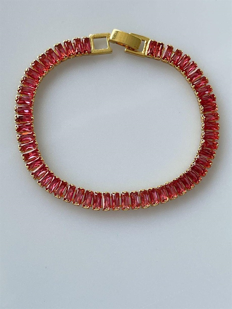 Şeker Pembesi Baget Taşlı Lena Bileklik (19 Cm)
