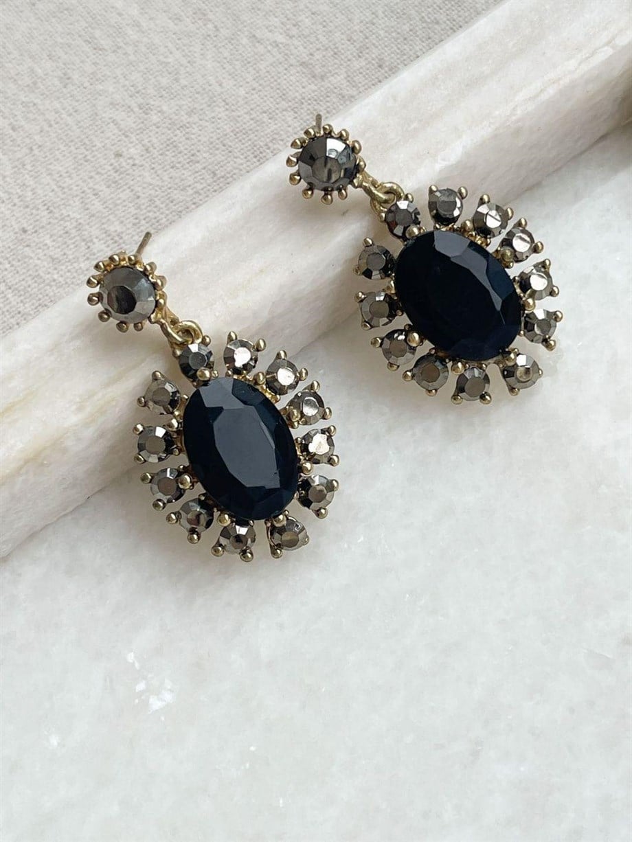 Taşlı Siyah Küpe (4 Cm)