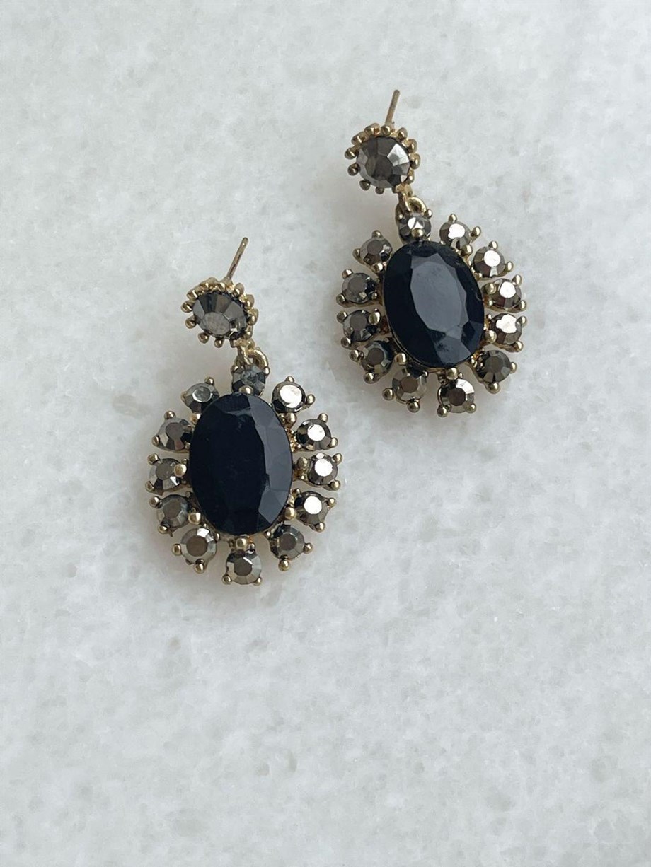 Taşlı Siyah Küpe (4 Cm)