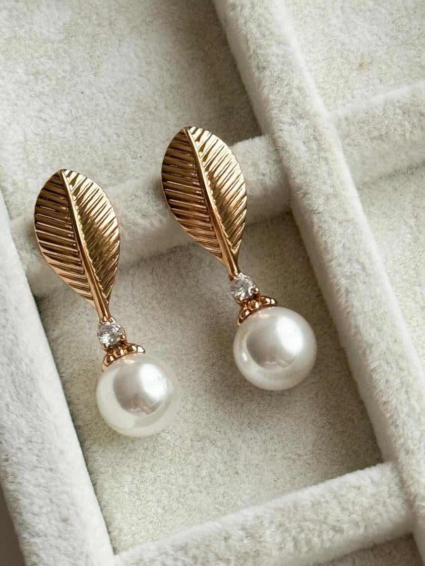 Xuping Gold İncili Yaprak Küpe (3.5 Cm)