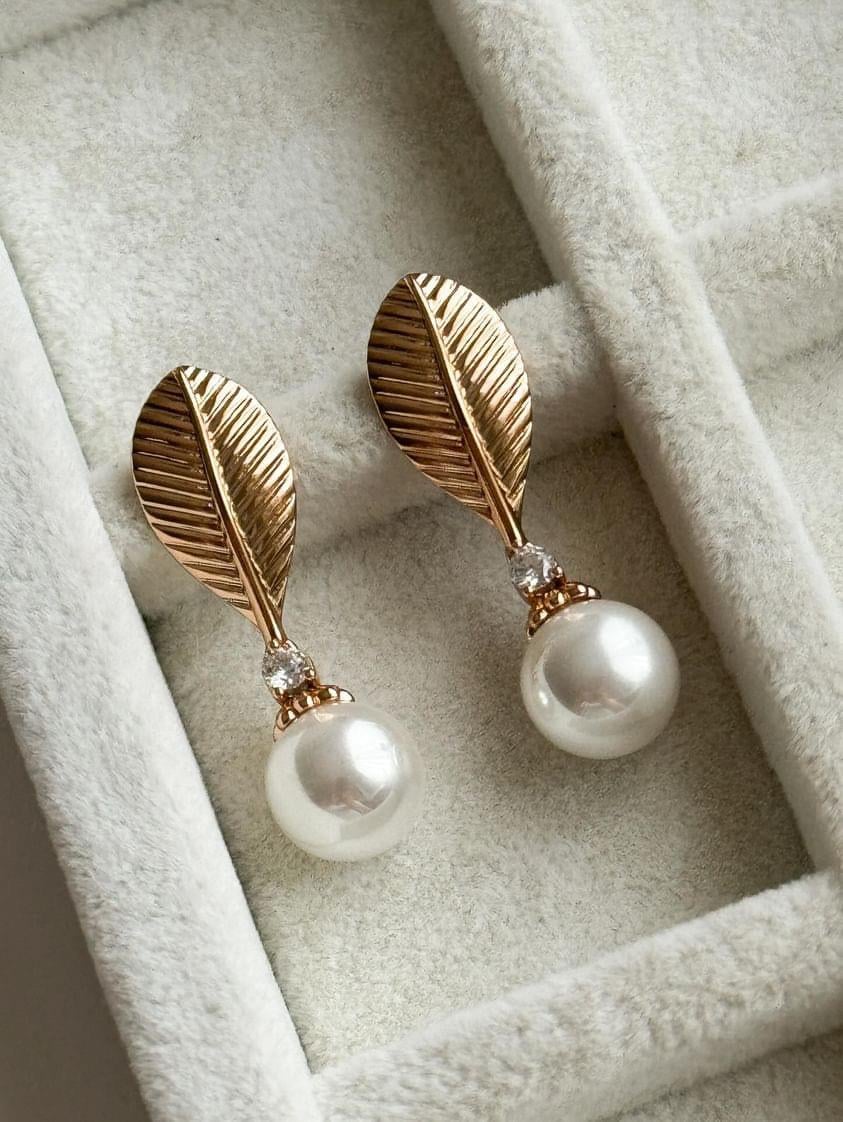 Xuping Gold İncili Yaprak Küpe (3.5 Cm)