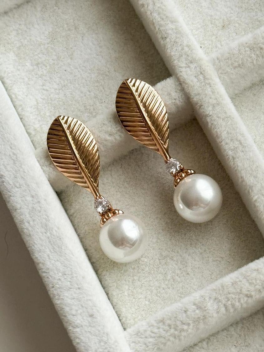 Xuping Gold İncili Yaprak Küpe (3.5 Cm)
