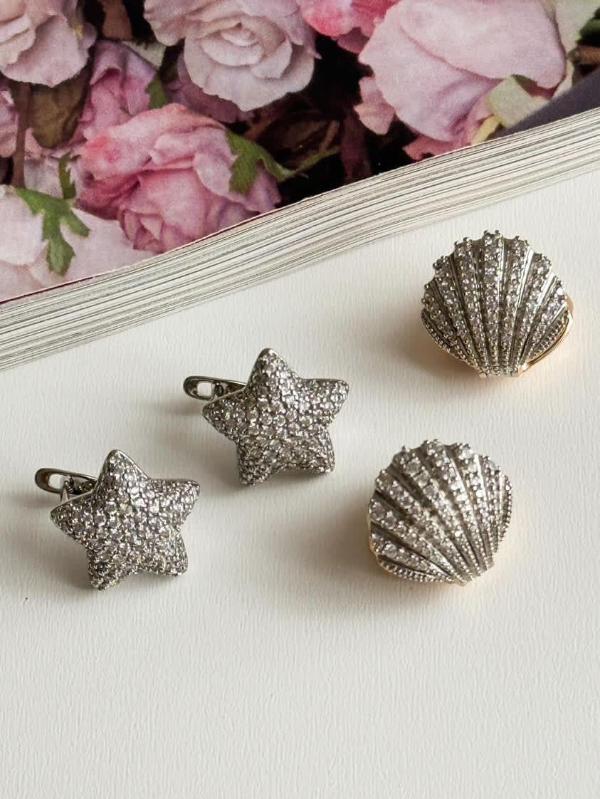 Xuping Gümüş Renk Zirkon Taşlı Yıldız Küpe (1.5 Cm)