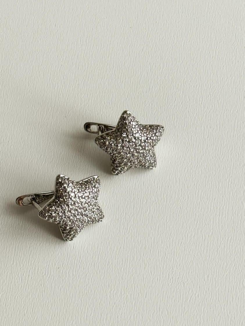 Xuping Gümüş Renk Zirkon Taşlı Yıldız Küpe (1.5 Cm)
