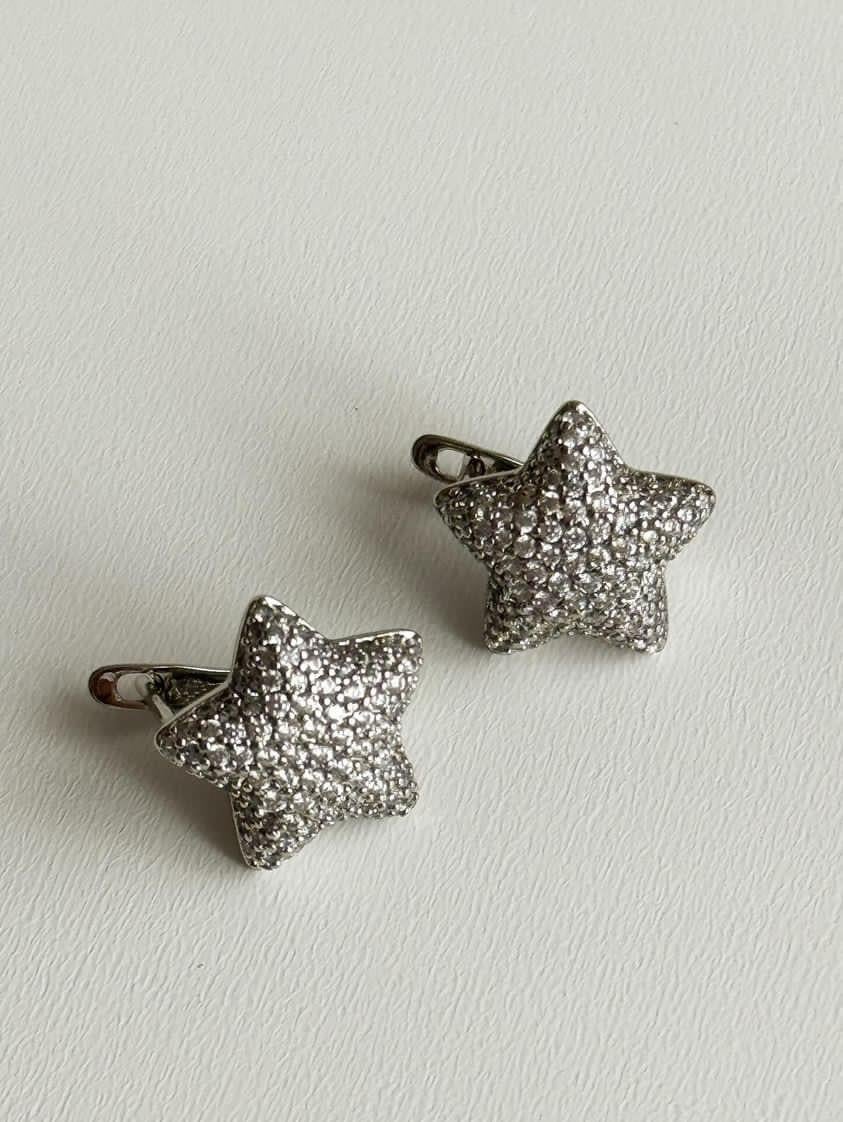 Xuping Gümüş Renk Zirkon Taşlı Yıldız Küpe (1.5 Cm)