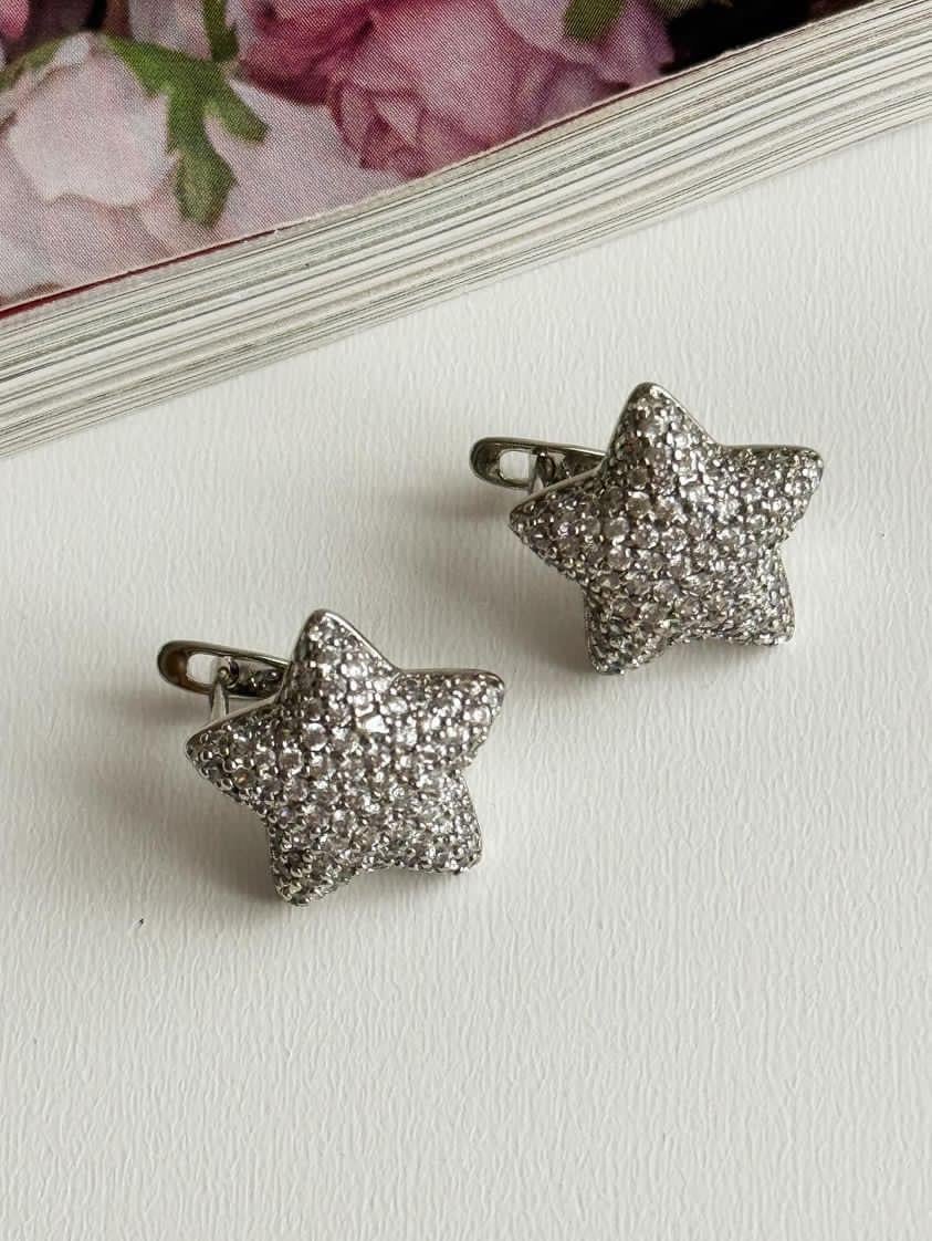 Xuping Gümüş Renk Zirkon Taşlı Yıldız Küpe (1.5 Cm)