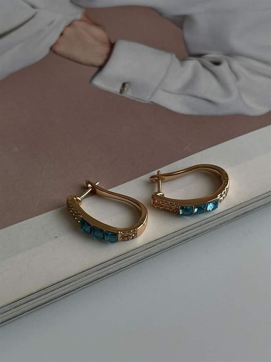 Xuping Özel Kaplama Turkuaz Mavi Taşlı Küpe (2 Cm)