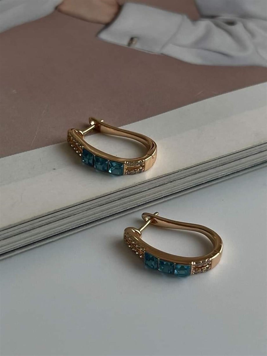 Xuping Özel Kaplama Turkuaz Mavi Taşlı Küpe (2 Cm)