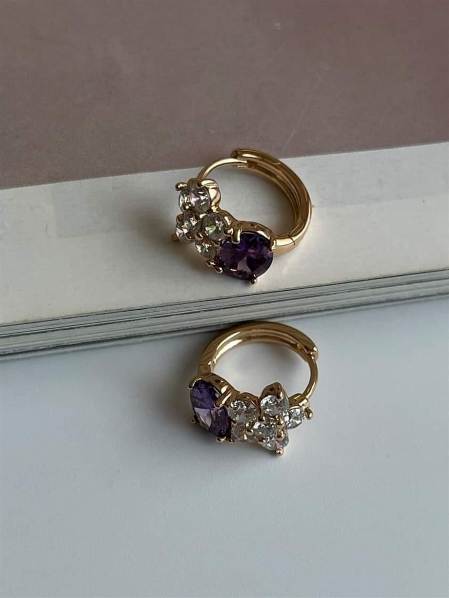 Xuping Özel Kpalama Mor Taşlı Küpe (1.5 Cm)