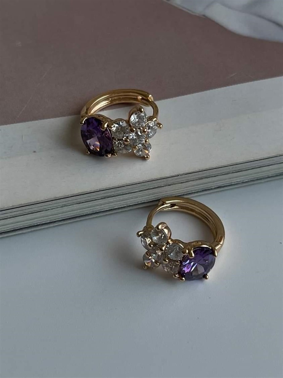 Xuping Özel Kpalama Mor Taşlı Küpe (1.5 Cm)