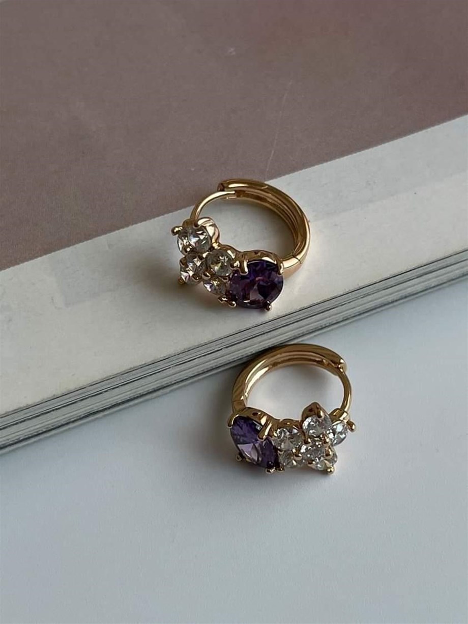 Xuping Özel Kpalama Mor Taşlı Küpe (1.5 Cm)