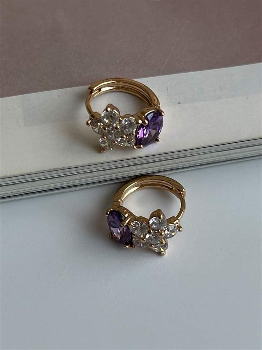 Xuping Özel Kpalama Mor Taşlı Küpe (1.5 Cm)