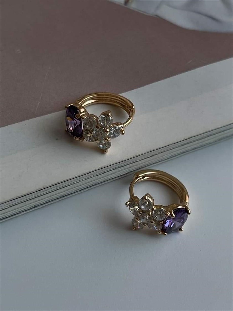 Xuping Özel Kpalama Mor Taşlı Küpe (1.5 Cm)