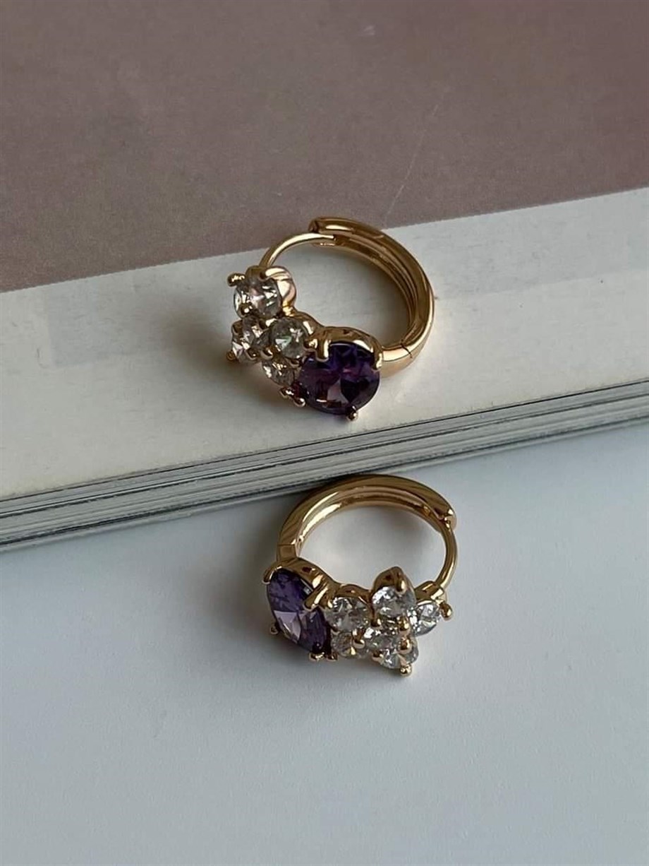 Xuping Özel Kpalama Mor Taşlı Küpe (1.5 Cm)