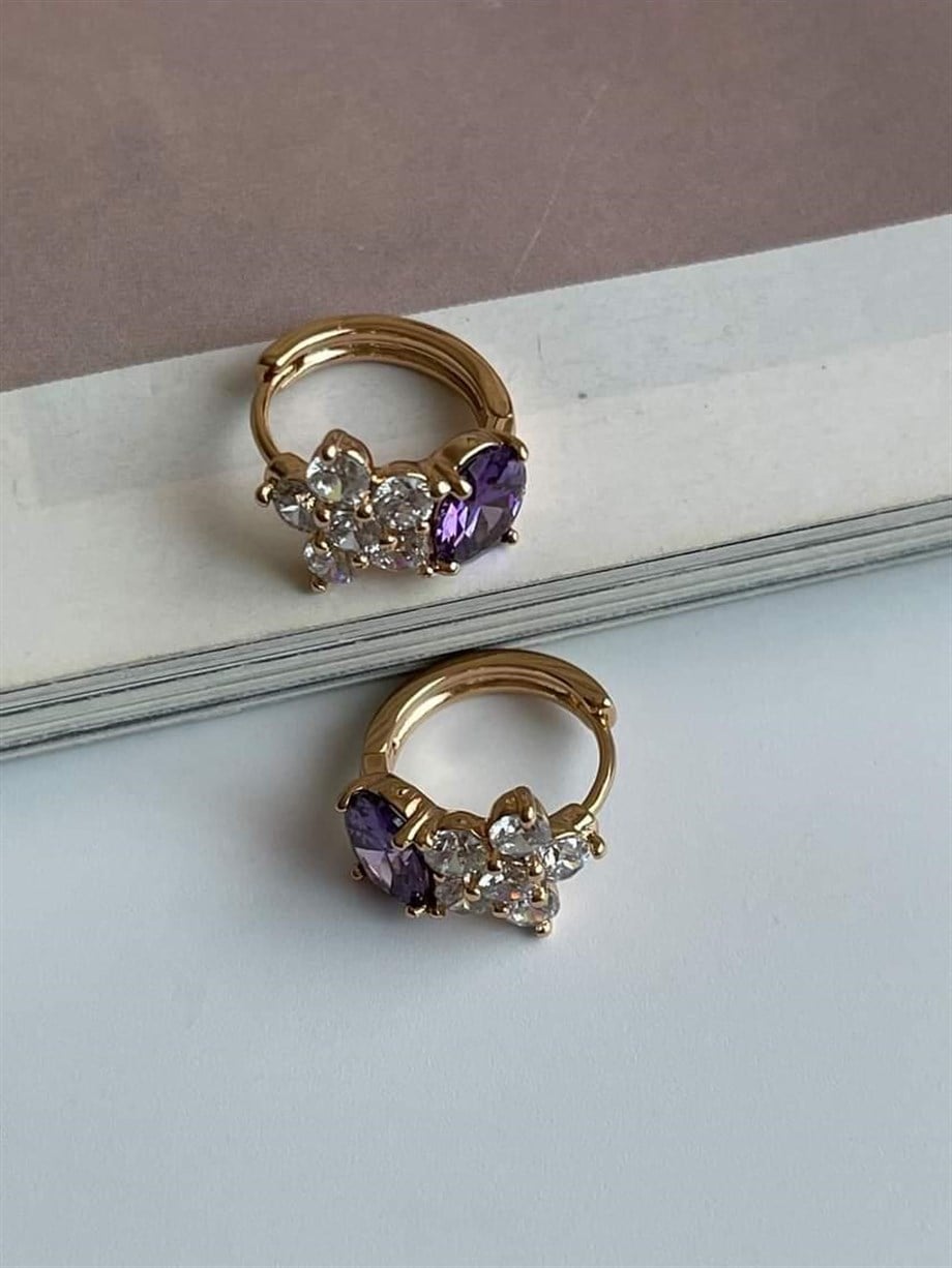 Xuping Özel Kpalama Mor Taşlı Küpe (1.5 Cm)