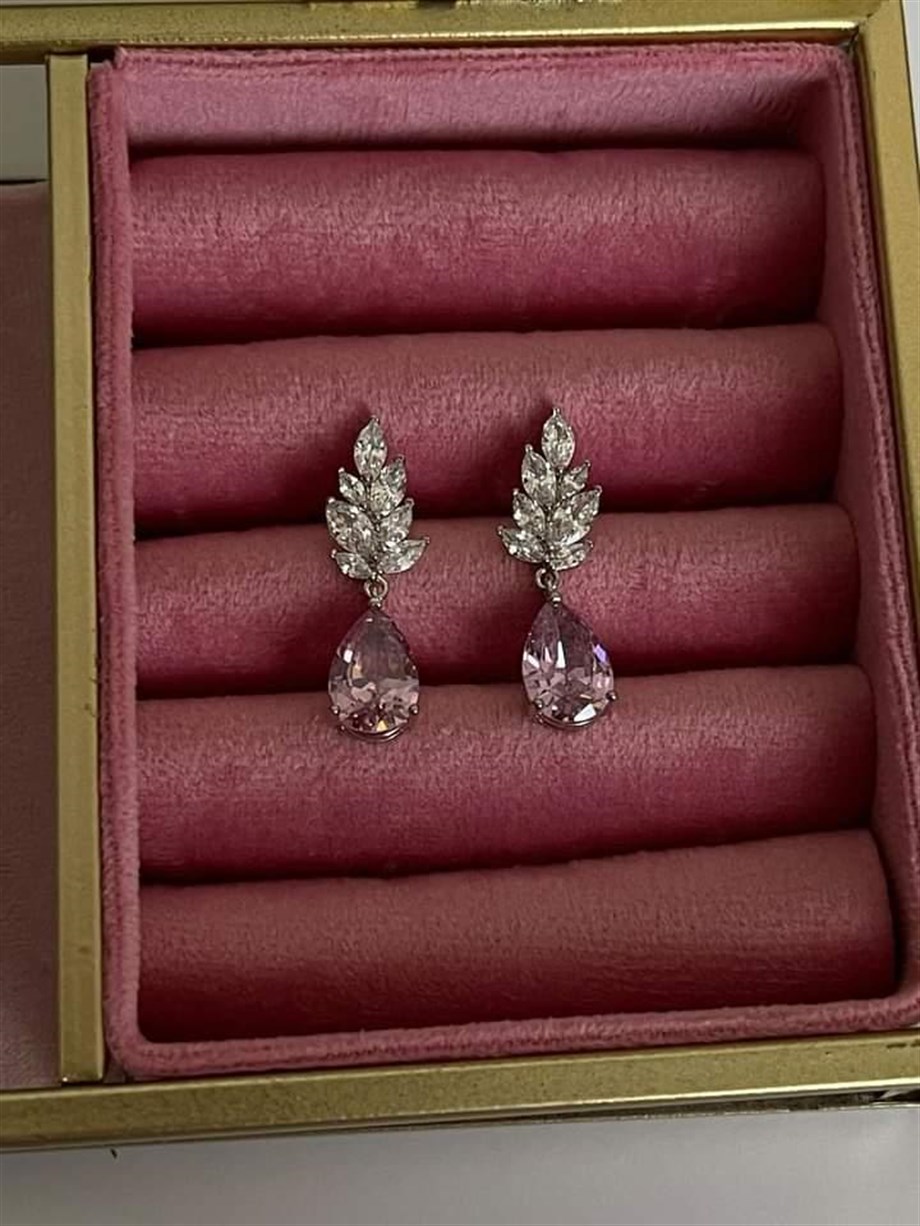 Xuping Pembe Taşlı Pırlanta Montür Küpe (3 Cm)