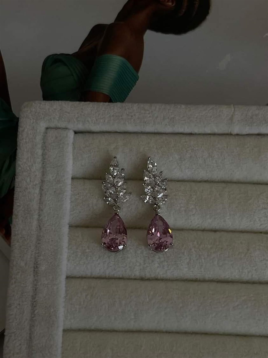 Xuping Pembe Taşlı Pırlanta Montür Küpe (3 Cm)