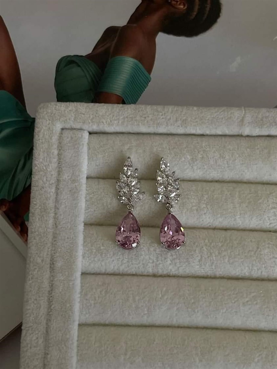 Xuping Pembe Taşlı Pırlanta Montür Küpe (3 Cm)