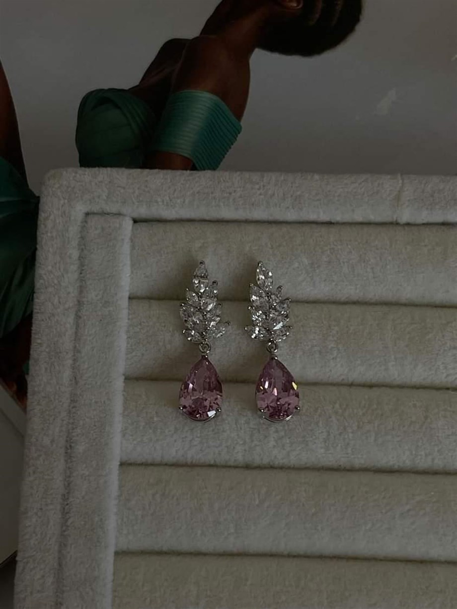 Xuping Pembe Taşlı Pırlanta Montür Küpe (3 Cm)