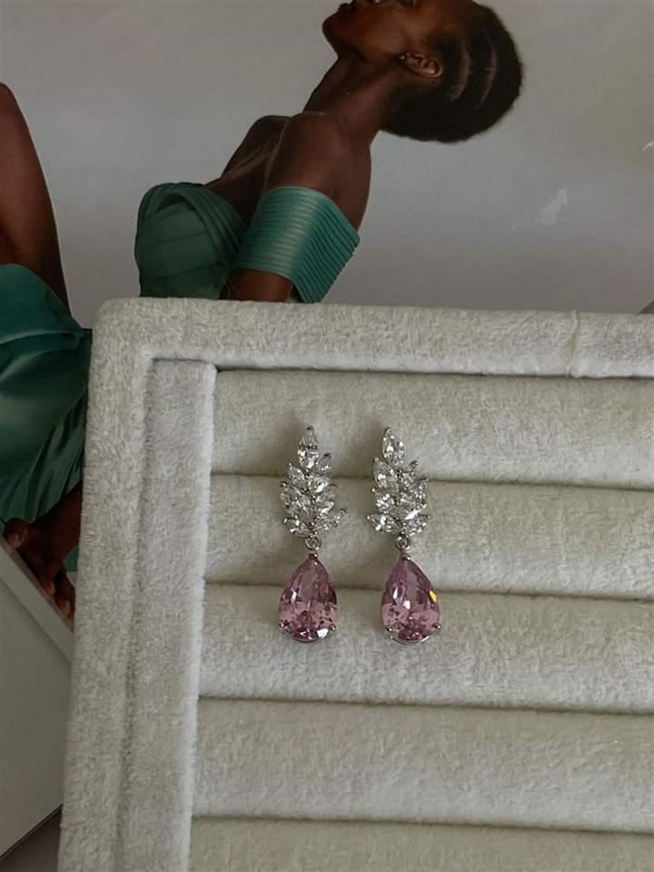 Xuping Pembe Taşlı Pırlanta Montür Küpe (3 Cm)