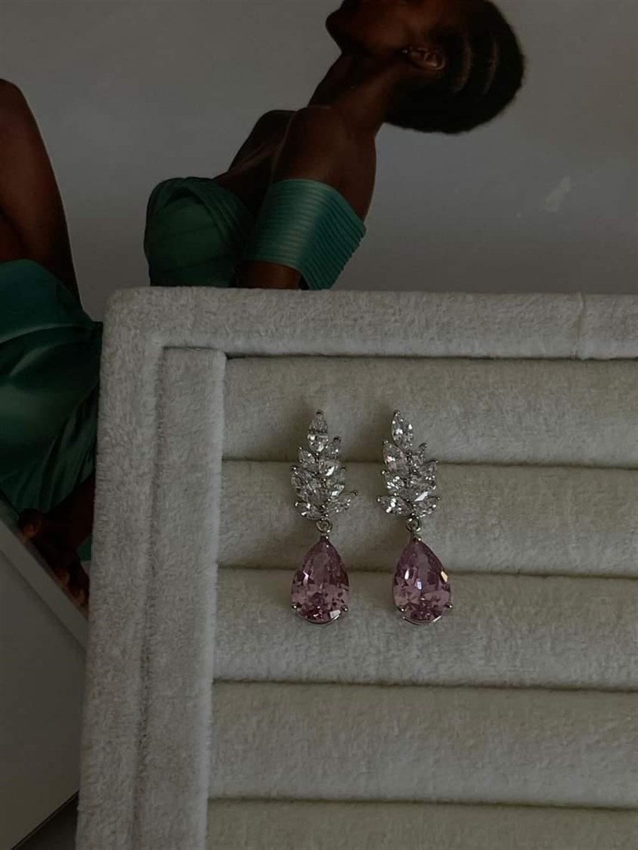Xuping Pembe Taşlı Pırlanta Montür Küpe (3 Cm)